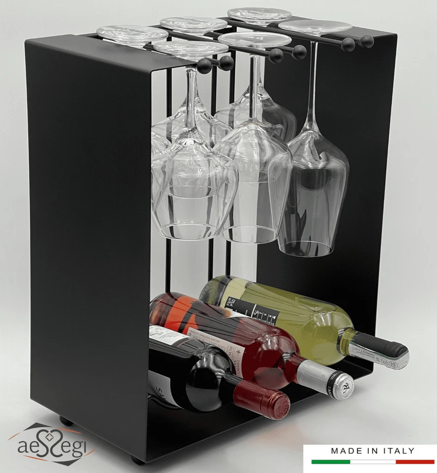 Cantinetta da vino portabottiglie per vino e portabicchieri in metallo - Immagine 1 di 1
