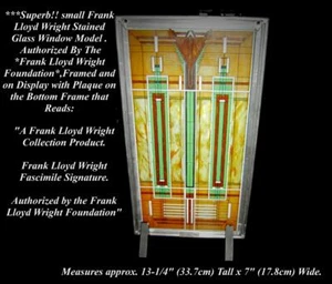 Vintage Frank Lloyd Wright Foundation Approved Stained Glass Window Model Framed - Picture 1 of 12