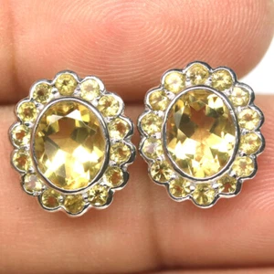 Piedra Preciosa Citrino Amarillo Pendientes 925 Plata Bañado en Oro Blanco - Imagen 1 de 4
