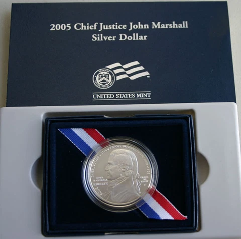 2005 BU Chief Justice John Marshall 90% Silver Dollar US Mint Coin with Box COA Cover