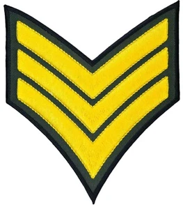 CHEVRON SERGEANT MILITARY ARMY NAVY RANK STRIPES TACTICAL IRON ON PATCH - Picture 1 of 2