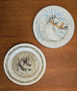 Two Chevaux du Soleil Bottle Coasters Faience Gien France Lusitano Horse 5" - Picture 1 of 6