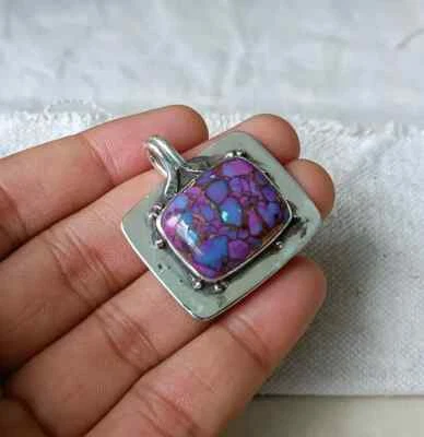 Handcrafted Purple Oyster Turquoise Pendant 925 Sterling Silver Gemstone Jewelry - Image 1 of 4