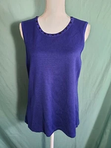 Emma James Women's Black Beaded Blue Tank Top Blouse XL Extra Large - Picture 1 of 6