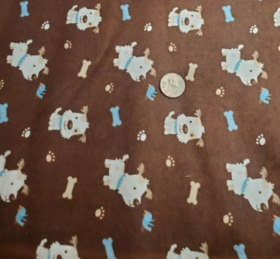 3 yds Puppy Dogs Bones Paws & Lizards Brown Fabric David Textiles - Image 1 of 4