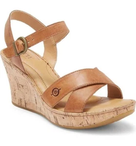 Sandalia de cuña con plataforma de cuero/corcho cruzada Alaina para mujer NUEVA NACIDA EE. UU. 9 tostada - Imagen 1 de 22
