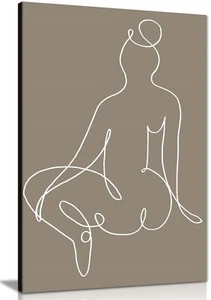 White Line Art Woman Illustration Framed Canvas Print Wall Art Home Decor - Picture 1 of 6