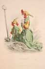 Grandville Fleurs animées 1867 Estampe aquarellée gommée époque Femme Fleur Déco