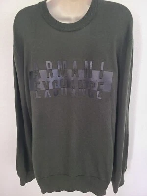 Suéter para hombre Armani Exchange verde oliva, cuello redondo, suave, logotipo, nuevo con etiquetas Foto 1 de 4
