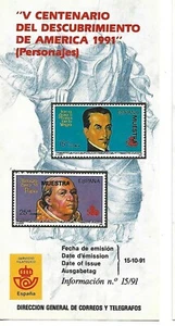 España V Centenario Descubrimiento America Hpoja Informativa año 1991 (FS-142) - Picture 1 of 1