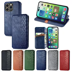 For iPhone 13 14 15 Plus 16 Pro Max PU Leather Flip Wallet Case Card Slot Holder - Picture 1 of 19