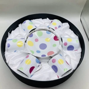 I. Godinger & Co. 6 Espresso/Demitasse/Tea Cup Saucer Polka Dot Set  NIB - Picture 1 of 5