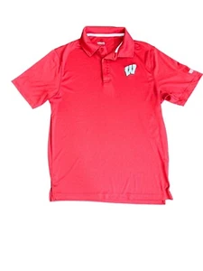 Colosseum Wisconsin Badgers Men's Large Red Short Sleeve Polyester Polo Shirt - Picture 1 of 7