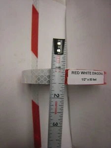 3M BRZ983L WHITE & RED / SILVER Reflective Diagonal Stripe Tape 1/2" x 50'   - Picture 1 of 6