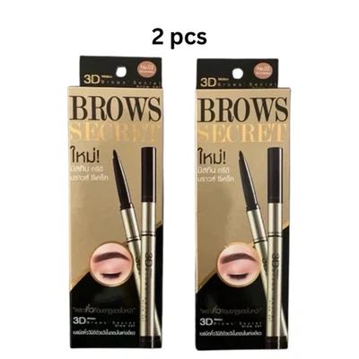 2 x Mistine 3D Browns Secret Brow Set Pencil Brow Shadow Mascara No.1 Dark Brown - Image 1 of 4