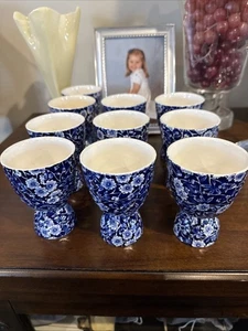 Crownford Staffordshire Calico Blue Double Egg Cups Set Of 9 Excellent Look - Picture 1 of 14