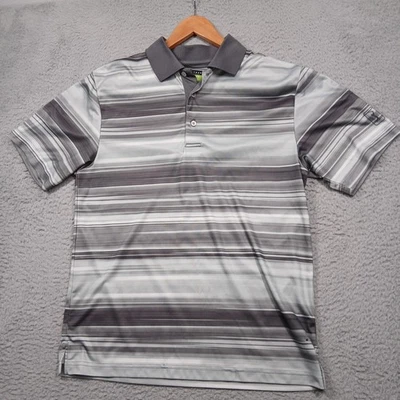 PGA TOUR Pro Series Polo Shirt Mens Medium Gray Striped Golf Athletic Fit - Image 1 of 4
