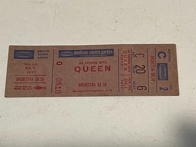 RARE QUEEN CONCERT FULL TICKET 12/01/77 Bohemian Rhapsody MSG NY FREDDIE MERCURY - Image 1 of 4