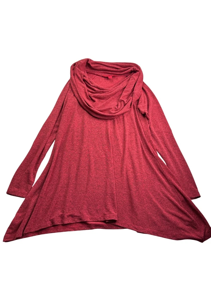 Belle Gray By Lisa Rinna Red Black Knit Long Sleeve Tunic Top Size S - Image 1 of 4