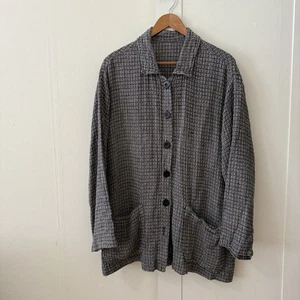 Flax Women's 100% Linen Coat Jacket SZ L Button Up Pockets Coastal Lagenlook - Picture 1 of 16