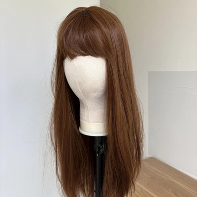 Long Straight Heat Resistant Synthetic Hair Maroon Costume Wigs With Bangs - Image 1 of 4