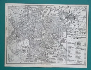 Pianta della città di Lipsia Germania - 1886 Mappa Baedeker 6x8" 15x20 cm - Foto 1 di 2
