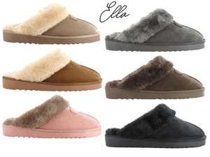 Womens Ella Slippers Luxury Memory Foam Faux Fur Lined Outdoor Sole Soft Mules - Picture 1 of 19