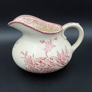 BROC DE TOILETTE EN FAÏENCE Décor De Fleurs Roses Terre De Fer  - Bild 1 von 20