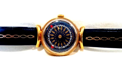 Vtg Ernest Borel Cocktail Kaleidoscope Mystery Dial Mechanical Watch Clear Back - Image 1 of 4