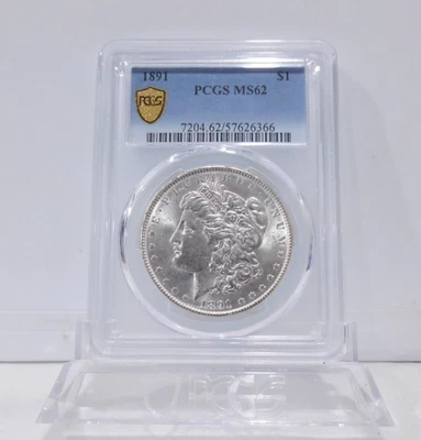 GOLD SHIELD!  1891-P  MORGAN Silver Dollar, PCGS MS-62! - Image 1 of 4