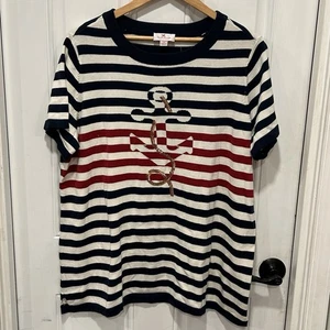 Quacker Factory Anchor’s Away Horray Elbow Sleeve Striped Sweater, Plus size 1X - Picture 1 of 10