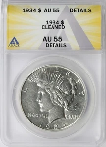 1934 $1 Peace Silver Dollar ANACS AU55 Details Cleaned - Picture 1 of 4