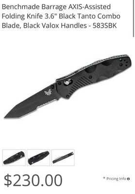 Benchmade 583 Barrage Osborne Design 154cm Tanto ComboBlade Assisted Open - USED - Image 1 of 4