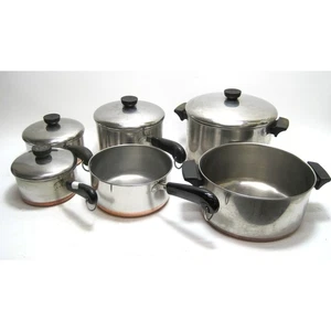 10 Piece Revere Ware Copper Bottom Pans 6qt 4.5qt 3qt 2qt 1.5qt 1qt #9 - Picture 1 of 4