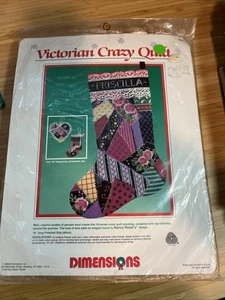 Dimensions - Victorian Crazy Quilt Christmas Stocking Wool Needlepoint Kit #9058 - Picture 1 of 2