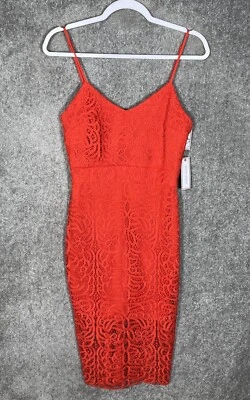 Bisou Bisou Michele Bohbot 无袖蕾丝连衣裙女式 4 码生锈橙色全新带标签 — 第 1/4 张图片