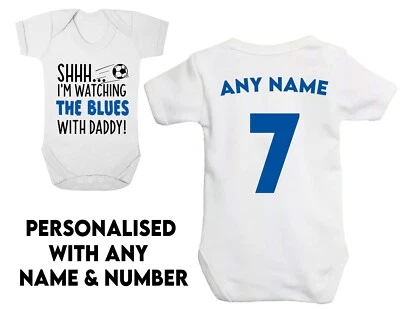 TEE SPIRIT SHHH Im Watching The Blues With Daddy Personalised Baby Grow T-Shirt Chelsea