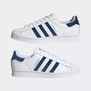 adidas Superstar White Dark Blue Gold Felt Stripe H00189 Men's Shoe Size 10.5 - Picture 1 of 10