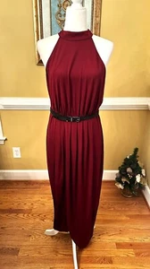 Venus Burgundy Halter Razorback Maxi with Tulip Hem LIned to Knee Large - Picture 1 of 5