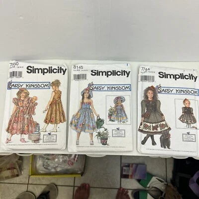 Lot Of 3 Vintage Daisy Kingdom Patterns 1987-1998 Sizes 7-12 Dresses Simplicity - Image 1 of 4