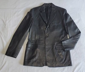 SALVATORE FERRAGAMO BLACK LEATHER BLAZER VINTAGE JACKET MEN'S SIZE 50 - Picture 1 of 16
