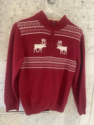 Chicos Talla Grande (10-12 EE. UU.) GYMBOREE Reno Invierno Rojo 1/4 Cremallera Jersey Suéter Foto 1 de 3