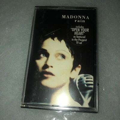 MADONNA RAIN OPEN YOUR HEART CASSETTE MAXI SINGLE TAPE UK 1993 Hype Sticker LOOK Foto 1 de 4