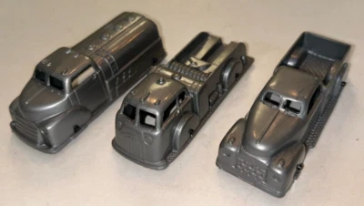 Juego de 3 juguetes ideales de colección de los años 50 diferentes camiones de plástico duro plateado de 4" Foto 1 de 4
