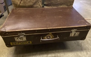 Original Vintage Suitcase Faux Leather with original travel label - Picture 1 of 18
