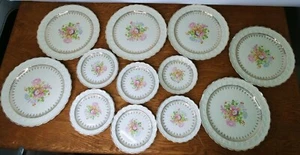 Vintage Taylor Smith 12 Piece Floral Dinnerware Place Setting Plate Set Goldtrim - Picture 1 of 9