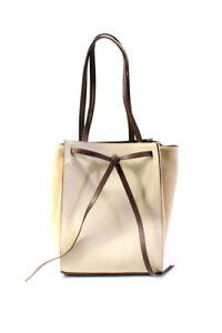 Vince Women's Leather Suede Rectangle Top Handle Bucket Bag Beige/Brown Size M