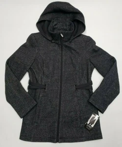 Jones New York Women's Full Zip Hooded Pea Coat Jacket Small Black Heathered - Picture 1 of 3