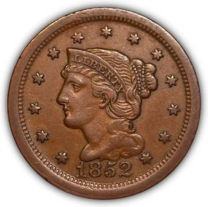 1852 N17 R-1 Braided Hair Large Cent Near Almost Uncirculated XF+/AU Coin #21894 - Picture 1 of 2