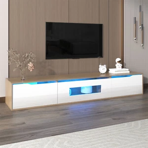 TV Schrank mit LED-Beleuchtung Hochglanz Hängend/Stehend Lowboard 180cm Weiß - Bild 1 von 10